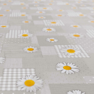 abwaschbare Tischdecke Patchwork Kamille Blumen Grau  Wachstuch Wachstuchtischdecke