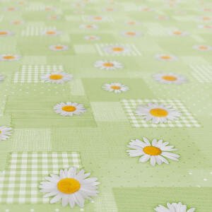 Tischdecke Patchwork Kamille Blumen Grün abwaschbar Wachstuch Wachstuchtischdecke