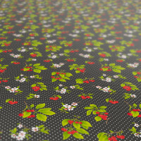 Tischdecke Weiße Punkte - Dots - Tupfen mit Kirschen und Blüten abwaschbar Wachstuch Wachstuchtischdecke
