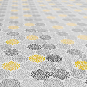 Tischdecke Fractal Geometrie Blumen Grau-Gelb abwaschbar Wachstuch Wachstuchtischdecke
