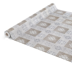 abwaschbare Tischdecke Karo Grau Beige Textiloptik  Wachstuch Wachstuchtischdecke