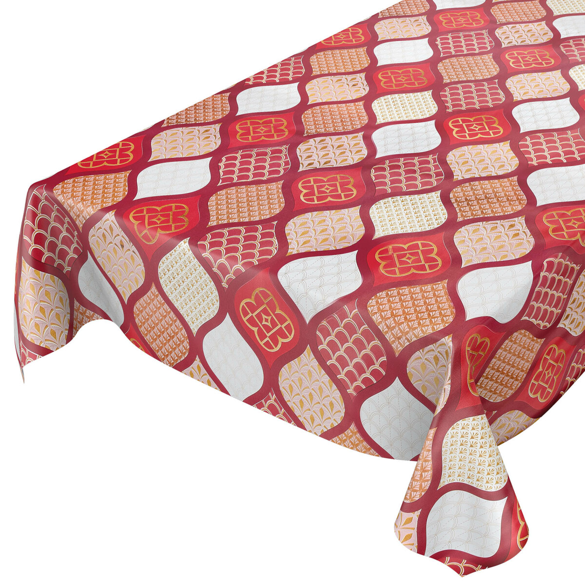 abwaschbare Tischdecke Gold Rot Weiss Crochet Tropfen Wachstuch  Wachstuchtischdecke | Tischdecken