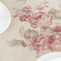 Premium Tischwäsche Baumwolle Blumen Romantik Beige Rot Tischdecke Mitteldecke Läufer