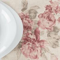 Premium Tischwäsche Baumwolle Blumen Romantik Beige Rot Tischdecke Mitteldecke Läufer