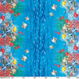 Tischdecke abwaschbar Wachstuch Aquarium Ozean Fische Blau 140x280 cm mit Saum