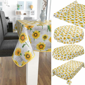 Tischdecke Sonnenblumen Gelb-Grau abwaschbar Wachstuch Wachstuchtischdecke