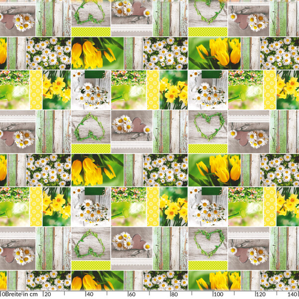 Tischdecke abwaschbar Wachstuch Frühling Tulpen Herz Holz 140x280 cm Grün