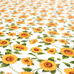 abwaschbare Tischdecke Sonnenblumen Weiss 160cm Breit  Wachstuch Wachstuchtischdecke