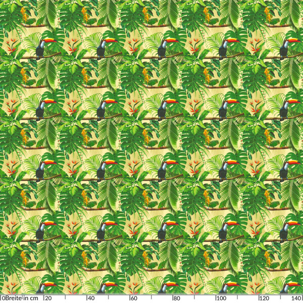 Tischdecke Wachstuch Tropische Palmen Tukan Papagei Grün pflegeleicht abwaschbar Wachstuchtischdecke
