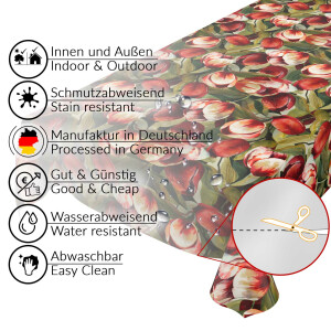 Tischdecke Wachstuch Tulpen Frühling Rot 140x140 cm...