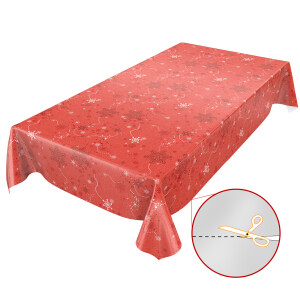 Weihnachten Schneeflocken Rot 260x140cm Wachstuch Tischdecke