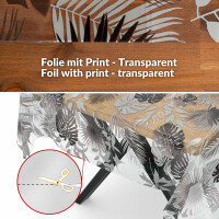 Transparente Tischdecke Vinyl Tischfolie Folie Tischschutzfolie 0,15mm mit Muster Blätter Silber Grau
