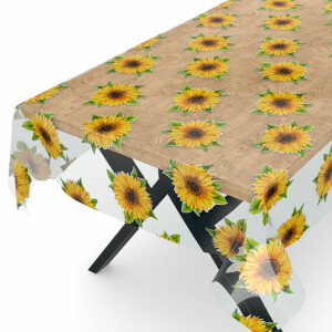 Transparente Tischdecke Vinyl Tischfolie Folie Tischschutzfolie 0,15mm mit Muster Sonnenblumen