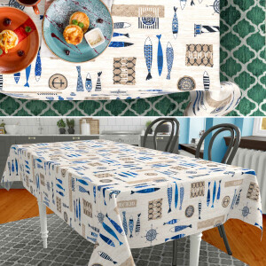 Tischdecke Stoff Tischwäsche Textil abwaschbar Tischtuch Baumwolle Polyester Maritim Outdoor Tischdecke