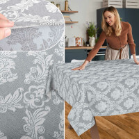 Stoff Tischdecke Textil Meterware Tischtuch Baumwolle Polyester Premium Jacquard Ornament Barock Grau Outdoor Tischdecke