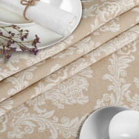 Stoff Tischdecke Textil Meterware Tischtuch Baumwolle Polyester Premium Jacquard Ornament Barock Beige Outdoor Tischdecke
