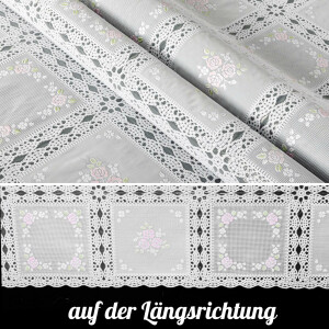 Vinyl Wachstuch Häkel Spitze Optik Wasserfest Blumen Karo Rosa/Weiß 120x138cm