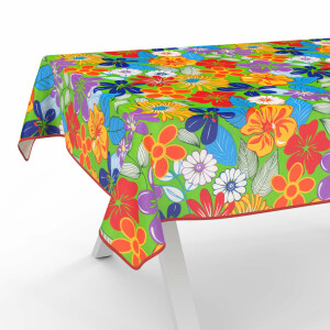 Tischdecke Stoff Tischwäsche Textil abwaschbar Tischtuch Baumwolle Polyester Colourful Flowers Outdoor Tischdecke